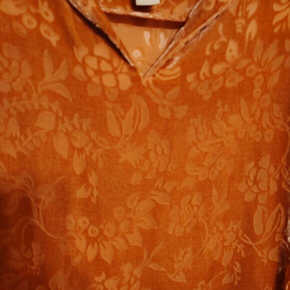 Sundance Large Burnt Orange Burnout Velvet Tunic Top Flower Lagenlook Silk Blend - Picture 2 of 5